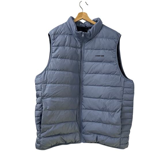 Lands End Down Puffer Vest Mens XXL Light Blue 2XL Full Zip - Picture 1 of 10